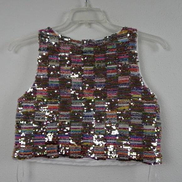 Lucy Paris Sequin Crop Top Women's Size XS Sleeveless Tank Colorful - Picture 3 of 7